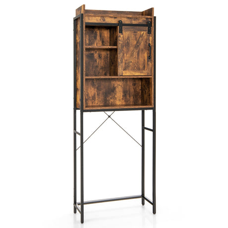 Gabinete de almacenamiento de inodoro multifuncional de 4 niveles con estante ajustable y puerta corrediza estilo granero