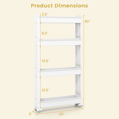 Carrito de almacenamiento delgado multifuncional de 4 niveles con bandejas desmontables - Blanco