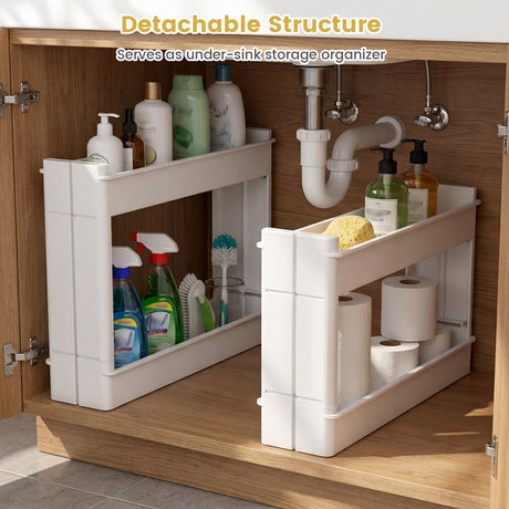 Carrito de almacenamiento delgado multifuncional de 4 niveles con bandejas desmontables - Blanco