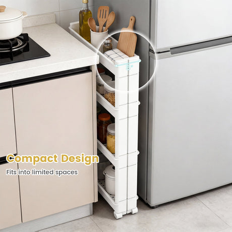 Carrito de almacenamiento delgado multifuncional de 4 niveles con bandejas desmontables - Blanco