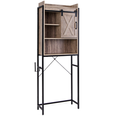 Gabinete de almacenamiento de inodoro multifuncional de 4 niveles con estante ajustable y puerta corrediza estilo granero