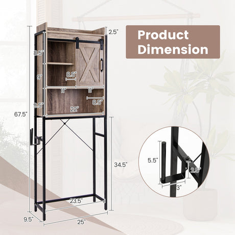 Gabinete de almacenamiento de inodoro multifuncional de 4 niveles con estante ajustable y puerta corrediza estilo granero