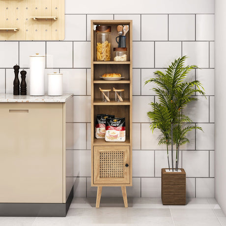 Mueble de almacenamiento de ratán de 4 niveles con diseño delgado