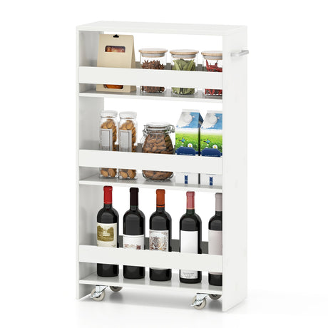 Carrito de almacenamiento rodante de 4 niveles Carrito de cocina delgado con ruedas con estantes abiertos y asa