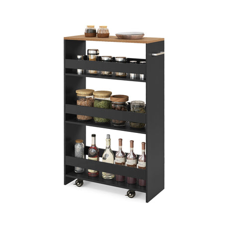 Carrito de almacenamiento rodante de 4 niveles Carrito de cocina delgado con ruedas con estantes abiertos y asa