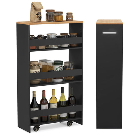 Carrito de almacenamiento rodante de 4 niveles Carrito de cocina delgado con ruedas con estantes abiertos y asa