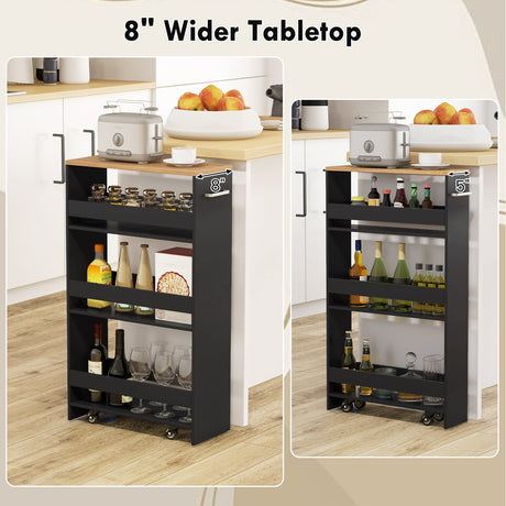 Carrito de almacenamiento rodante de 4 niveles Carrito de cocina delgado con ruedas con estantes abiertos y asa