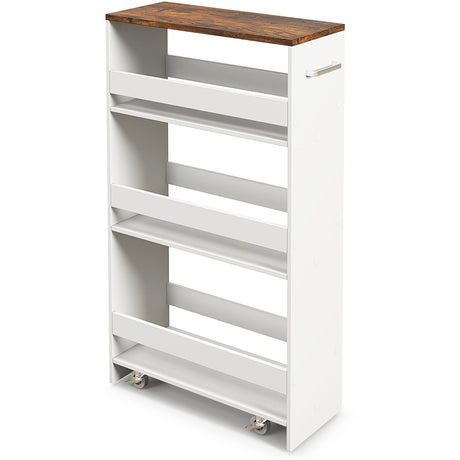 Carrito de almacenamiento rodante de 4 niveles Carrito de cocina delgado con ruedas con estantes abiertos y asa
