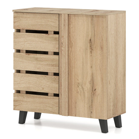 Zapatero de 4 niveles, organizador de almacenamiento de 2 puertas con puerta persiana - Natural