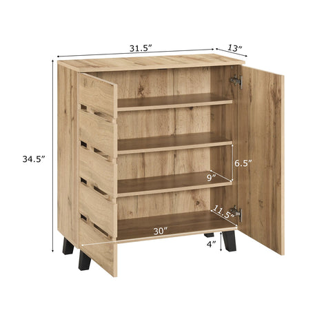 Zapatero de 4 niveles, organizador de almacenamiento de 2 puertas con puerta persiana - Natural