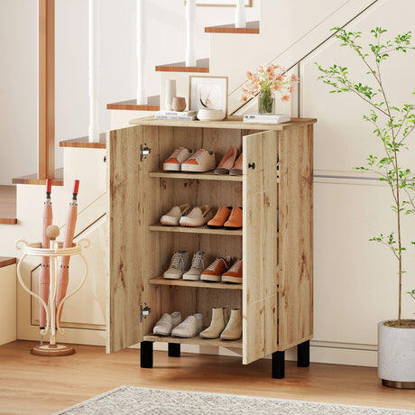 Organizador de Zapatos de 4 Niveles con Estantes Removibles y 2 Puertas - Natural