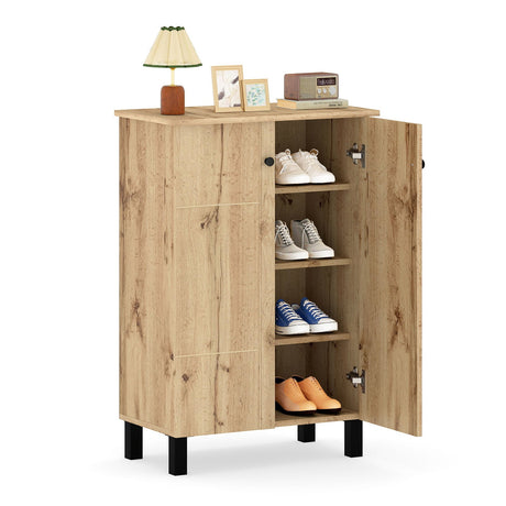 Organizador de Zapatos de 4 Niveles con Estantes Removibles y 2 Puertas - Natural