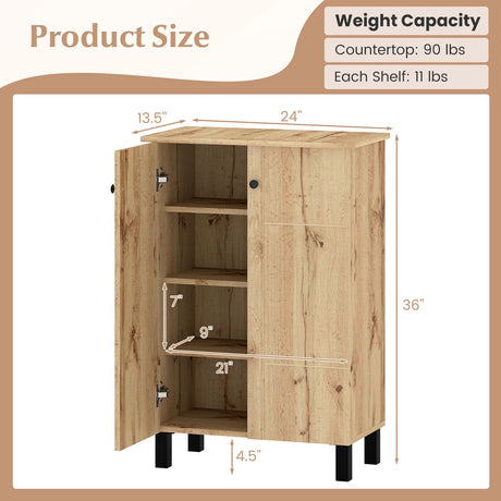 Organizador de Zapatos de 4 Niveles con Estantes Removibles y 2 Puertas - Natural