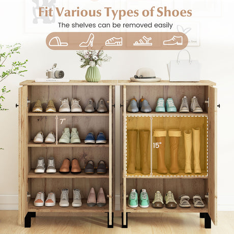 Organizador de Zapatos de 4 Niveles con Estantes Removibles y 2 Puertas - Natural