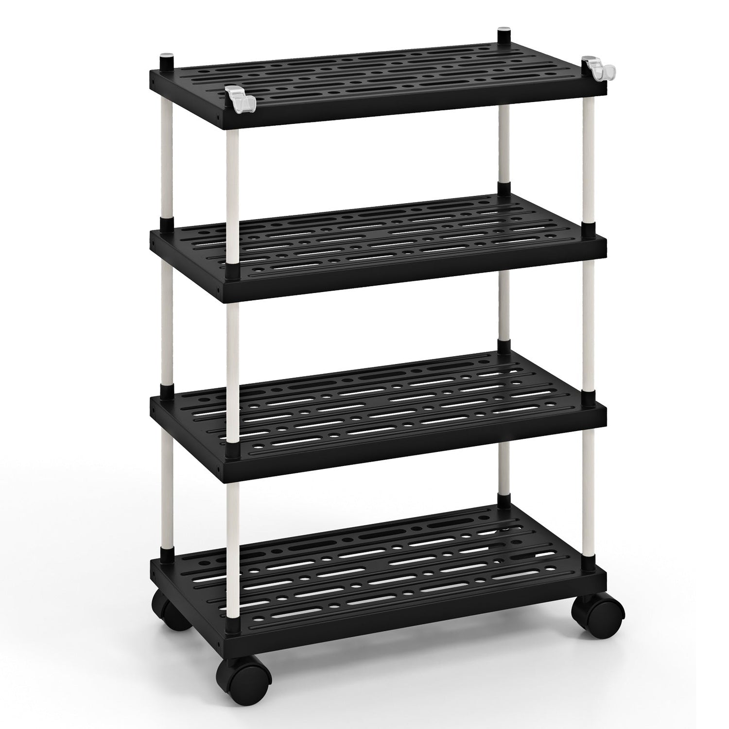 Carro de almacenamiento delgado de cocina de 4 niveles con ruedas bloqueables - Negro