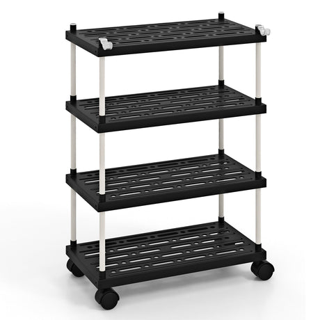 Carro de almacenamiento delgado de cocina de 4 niveles con ruedas bloqueables - Negro