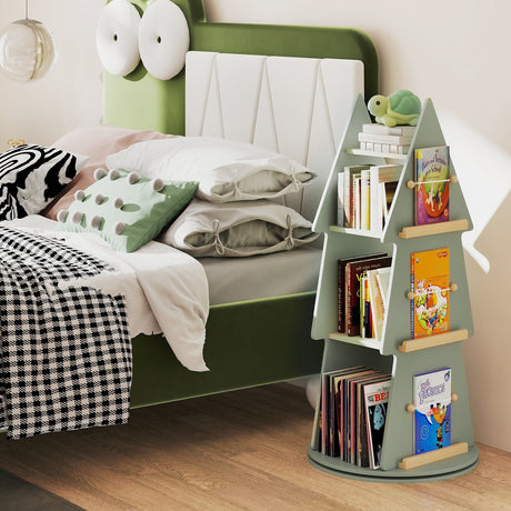Estantería giratoria de 4 niveles para niños, con forma de árbol, expositor de 360°, organizador de almacenamiento - Verde