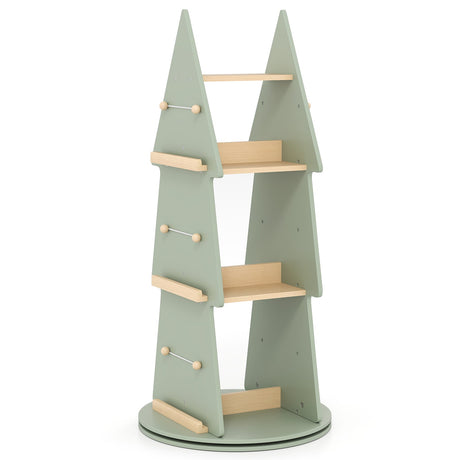 Estantería giratoria de 4 niveles para niños, con forma de árbol, expositor de 360°, organizador de almacenamiento - Verde