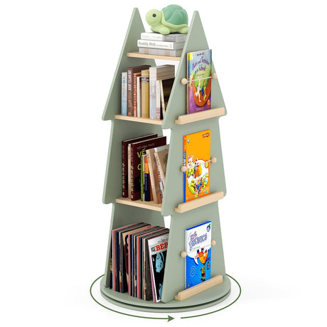 Estantería giratoria de 4 niveles para niños, con forma de árbol, expositor de 360°, organizador de almacenamiento - Verde