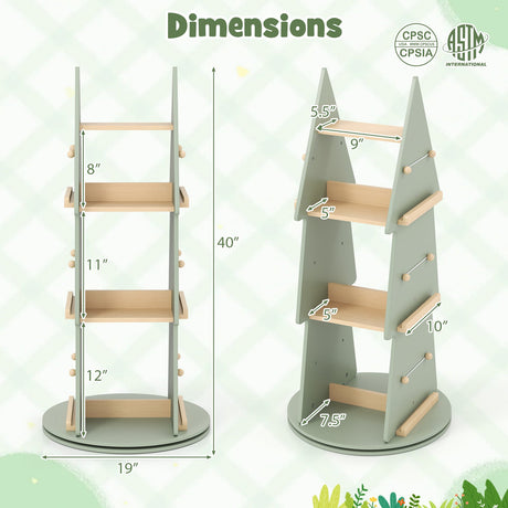 Estantería giratoria de 4 niveles para niños, con forma de árbol, expositor de 360°, organizador de almacenamiento - Verde