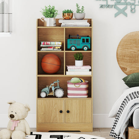 Estantería de 4 niveles con expositor de 4 cubos y 2 puertas