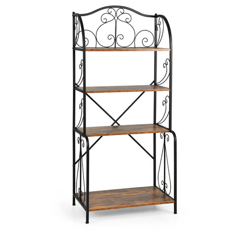 4-Tier Industrial Kitchen Baker's Rack with Open Shelves and X-Bar