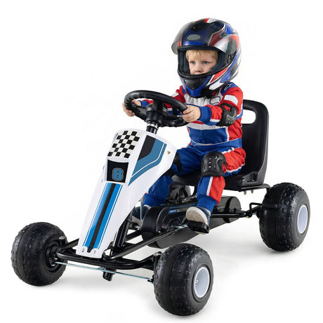 Go Kart de Pedales de 4 Ruedas para Niños con Volante y Freno de Mano Seguro