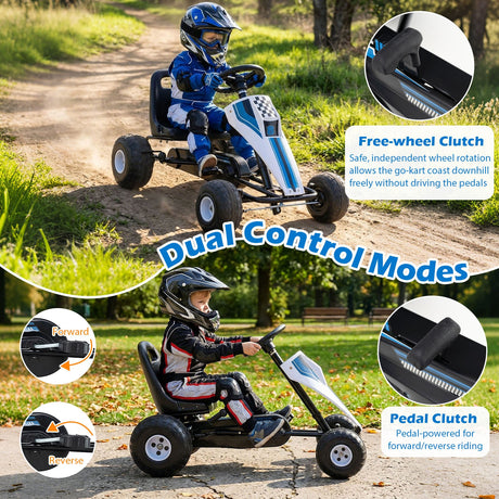 Go Kart de Pedales de 4 Ruedas para Niños con Volante y Freno de Mano Seguro