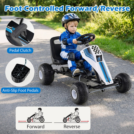 Go Kart de Pedales de 4 Ruedas para Niños con Volante y Freno de Mano Seguro