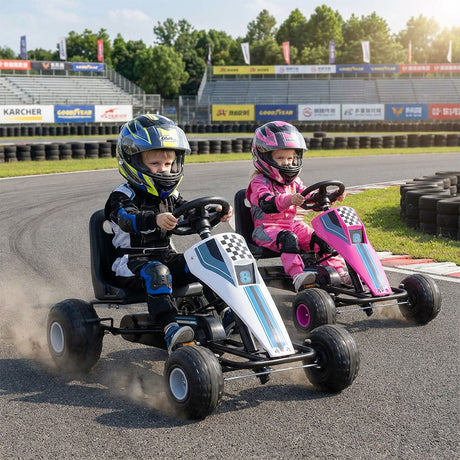 Go Kart de Pedales de 4 Ruedas para Niños con Volante y Freno de Mano Seguro