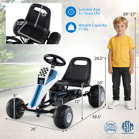 Go Kart de Pedales de 4 Ruedas para Niños con Volante y Freno de Mano Seguro