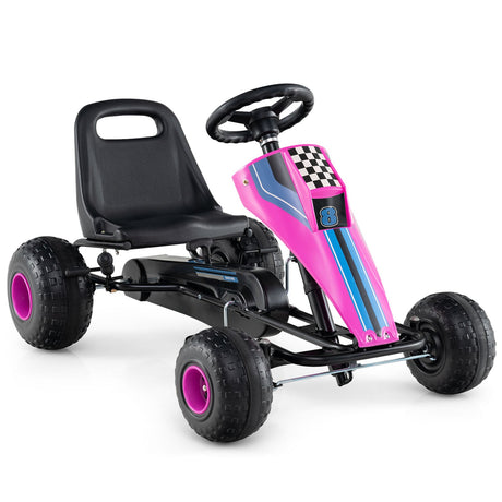 Go Kart de Pedales de 4 Ruedas para Niños con Volante y Freno de Mano Seguro