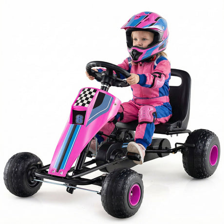 Go Kart de Pedales de 4 Ruedas para Niños con Volante y Freno de Mano Seguro