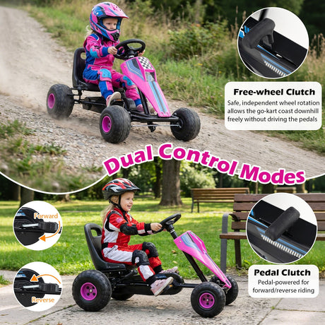 Go Kart de Pedales de 4 Ruedas para Niños con Volante y Freno de Mano Seguro