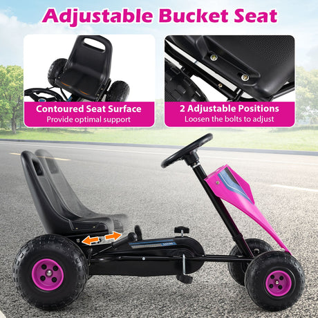 Go Kart de Pedales de 4 Ruedas para Niños con Volante y Freno de Mano Seguro