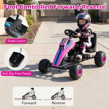 Go Kart de Pedales de 4 Ruedas para Niños con Volante y Freno de Mano Seguro