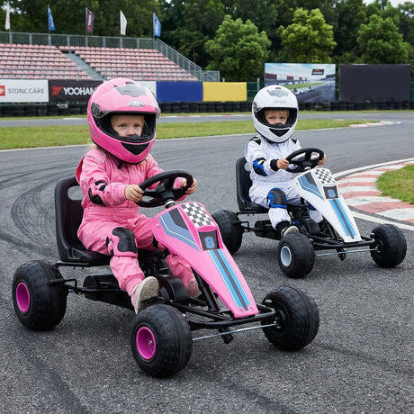 Go Kart de Pedales de 4 Ruedas para Niños con Volante y Freno de Mano Seguro