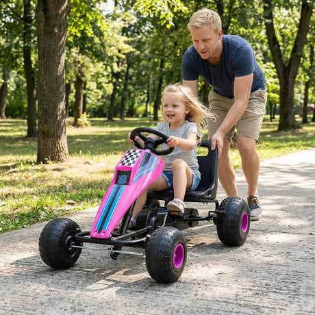 Go Kart de Pedales de 4 Ruedas para Niños con Volante y Freno de Mano Seguro
