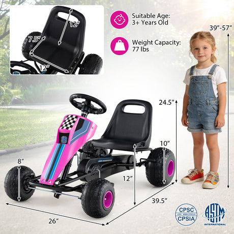 Go Kart de Pedales de 4 Ruedas para Niños con Volante y Freno de Mano Seguro