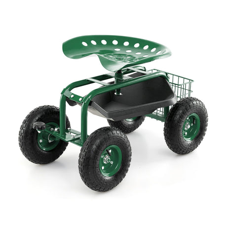 Asiento de trabajo de carro de jardín rodante de 4 ruedas