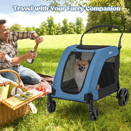 Cochecito para perros extra grande de 4 ruedas, cochecito plegable para mascotas con doble entrada
