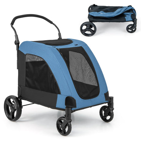 Cochecito para perros extra grande de 4 ruedas, cochecito plegable para mascotas con doble entrada