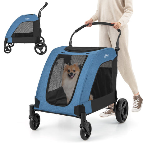Cochecito para perros extra grande de 4 ruedas, cochecito plegable para mascotas con doble entrada