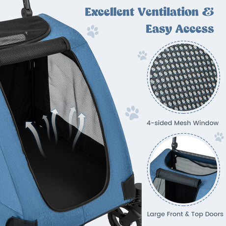 Cochecito para perros extra grande de 4 ruedas, cochecito plegable para mascotas con doble entrada
