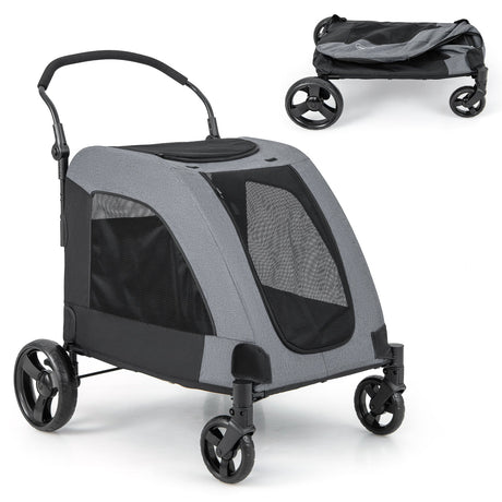 Cochecito para perros extra grande de 4 ruedas, cochecito plegable para mascotas con doble entrada