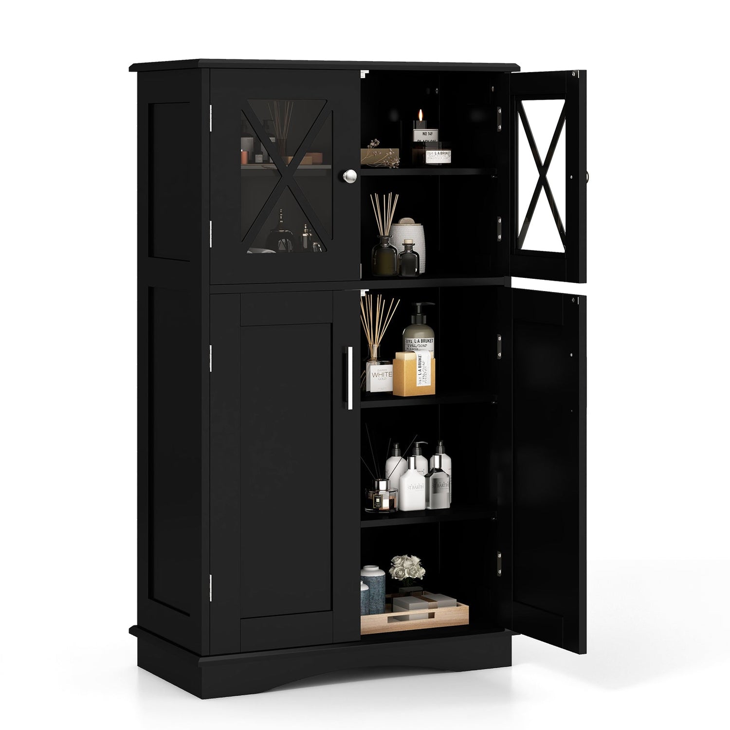 4 Doors Freeestanding Bathroom Floor Cabinet with Adjustable Shelves