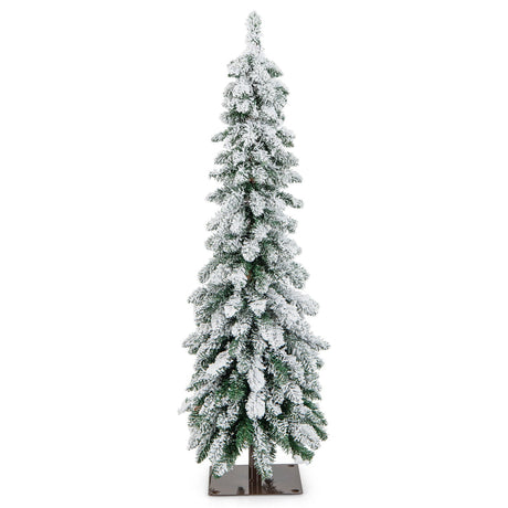 Árbol de Navidad artificial preiluminado de 1,2/1,5/1,8 metros con nieve y forma de lápiz estrecho para decoración navideña - 1,5 m