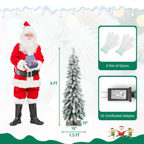 Árbol de Navidad artificial preiluminado de 1,2/1,5/1,8 metros con nieve y forma de lápiz estrecho para decoración navideña - 1,5 m