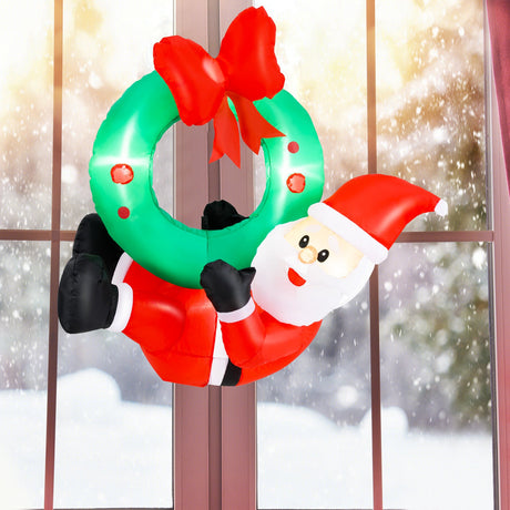 Guirnalda inflable de Papá Noel de 4 pies con lazo rojo y 5 luces LED