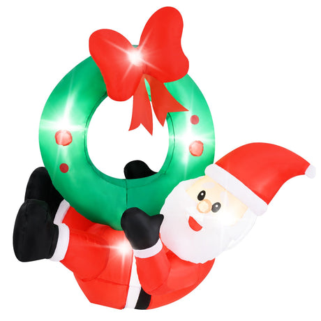 Guirnalda inflable de Papá Noel de 4 pies con lazo rojo y 5 luces LED